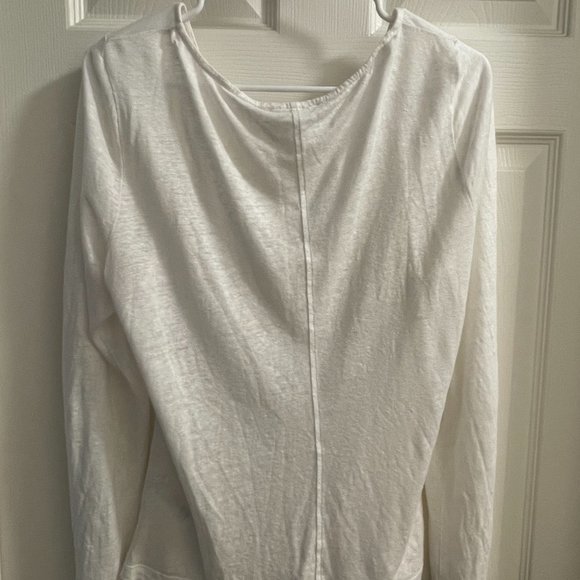 EUC Frame Women's White Sheer Linen Shirred Top Size L - Picture 5 of 6